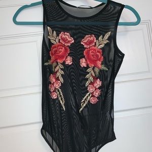 Sheer Rose Black Bodysuit